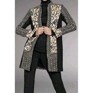 Chicos 0  Small‎ Mix it Up Duster Jacket Open Front Long Animal Print Blazer EUC
